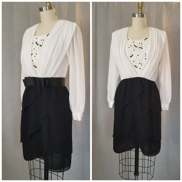 VTG sequin chiffon tulip skirt dress - Picture 2 of 8